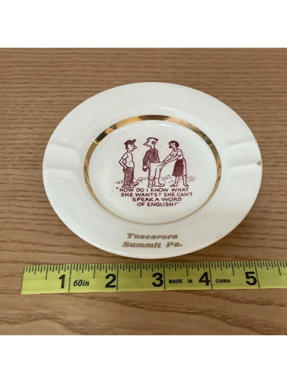 Vtg Tuscarora Summit PA Ashtray Risqué Adult Humor Gold Trim Mid Century MCM